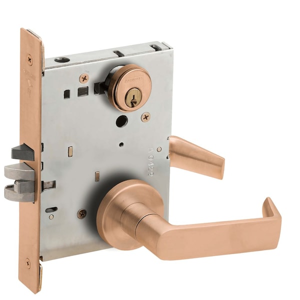 Schlage Grade 1 Entrance Office Mortise Lock, Conventional Cylinder, S123 Keyway, 06 Lever, A Rose, Satin Br L9050P 06A 612 - main